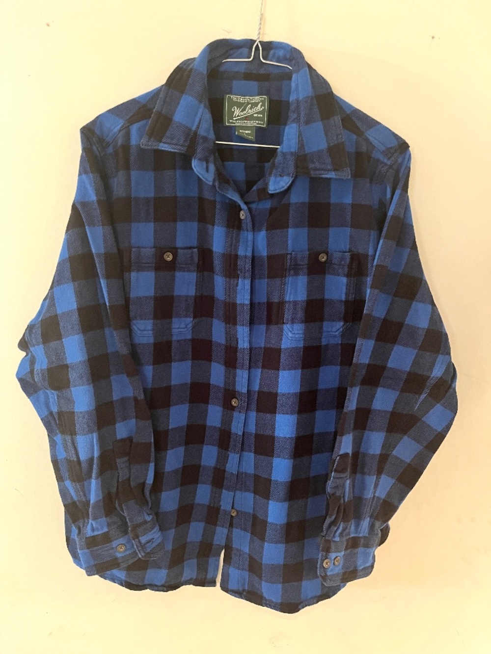 Woolrich Heavyweight Cotton Flannel Boyfriend Shirt, Women’s L, Blue/Black
